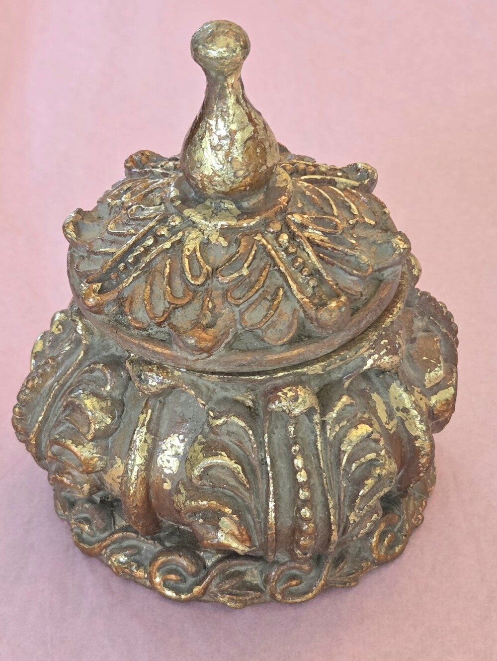 Vintage Ornate Resin Lidded Trinket Box Finial Keepsake Jewelry Box Heavy